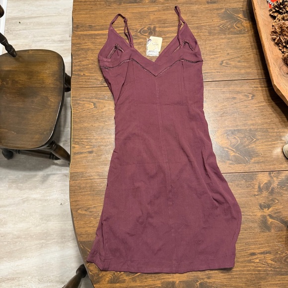 Free People Dylan Burgundy Wrap Mini Dress - Picture 3 of 8